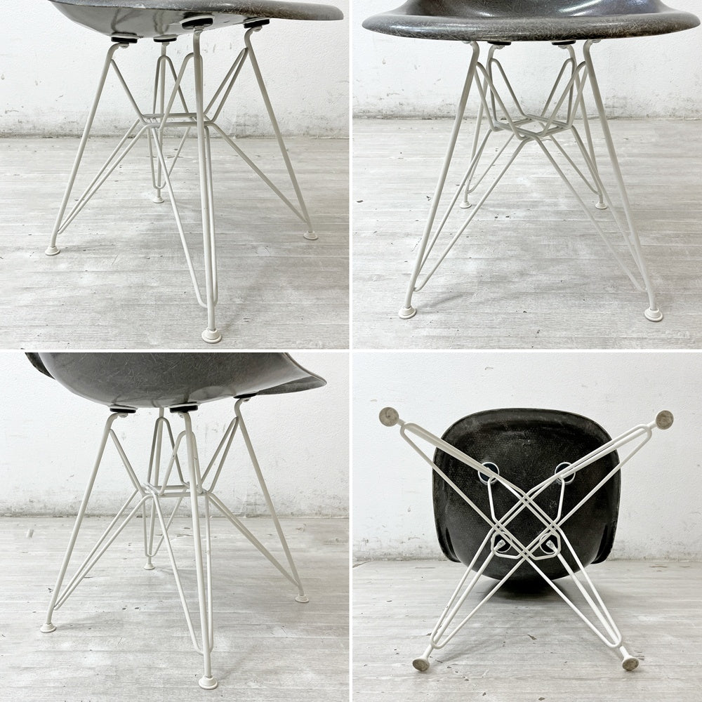 ハーマンミラー Herman Miller 2ndビンテージ サイドシェルチェア FRP製 エレファントハイドグレー ホワイトエッフェルベース C&R イームズ ミッドセンチュリー ●