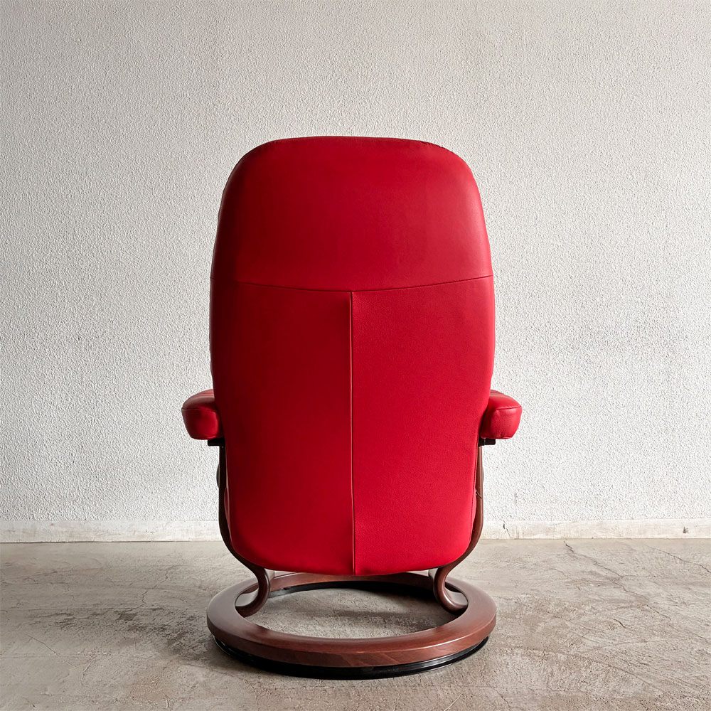 エコーネス EKORNES ストレスレスチェア stressless コンサル Consul リクライニングチェア＆オットマン Sサイズ 本革 レッドレザー クラシックベース ノルウェー 定価￥268,400- 〓