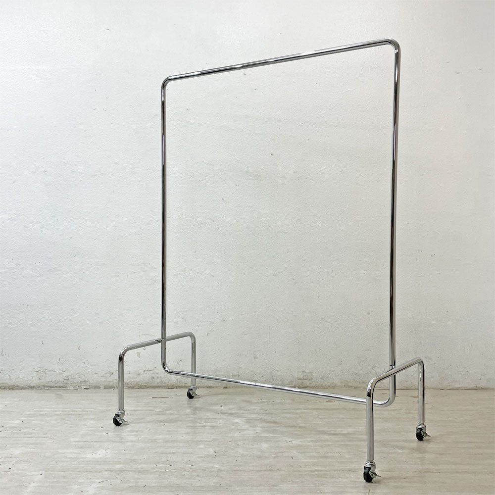 インダストリアルデザイン Industrial design スチール製 ハンガーラック W130cm U字脚 キャスター付き 店舗什器 工業系 ●