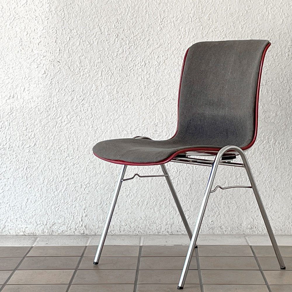 コトブキ KOTOBUKI FRP サイドチェア 別注 レッドシェル オリジナルファブリック グレー スタッキングベース 低サイズ 柳宗理 B ◇