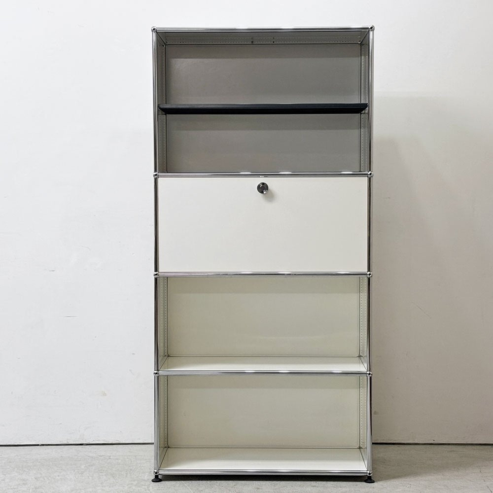 ユーエスエムハラー USMハラー USM Haller キャビネット シェルフ 1列4段 ディバイダーシェルフ × ドロップダウンドア ピュアホワイト モダンデザイン スイス ●