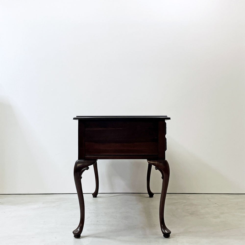 イーセンアーレン ETHAN ALLEN 両袖デスク 3ドロワー 猫脚 ガラス天板 クラシカルデザイン 米国家具 ●