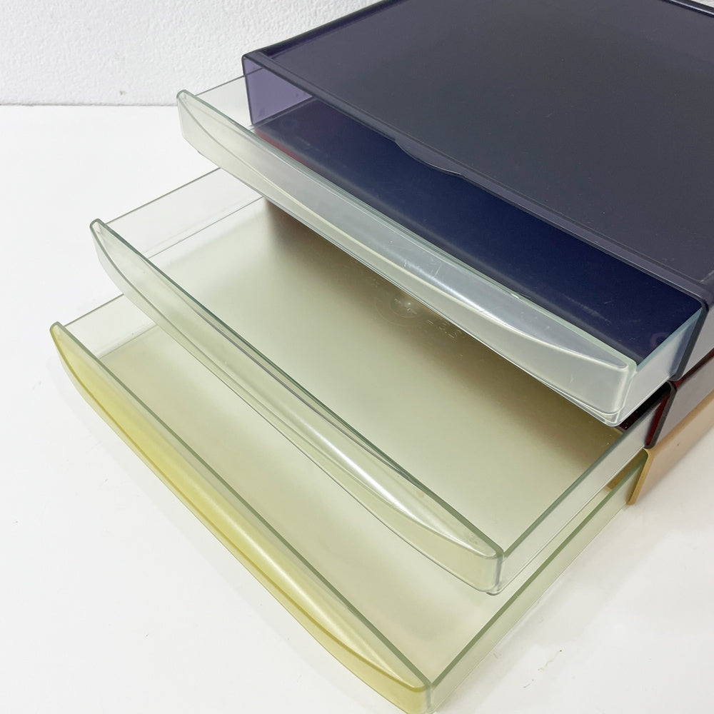タッパーウェア Tupperware システムドロワー ワイド クリアブルー×クリアレッド×ベージュ H5.5cm 3個セット ●