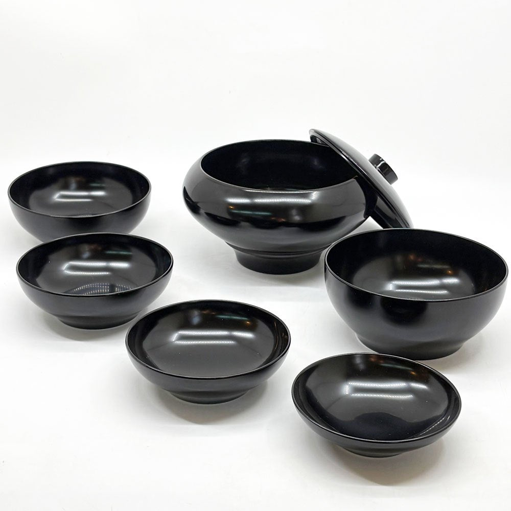 応量器 六椀重ね 蓋付 漆椀 漆器 和食器 黒塗 入れ子構造 ミニマルデザイン 伝統工芸品 B ●