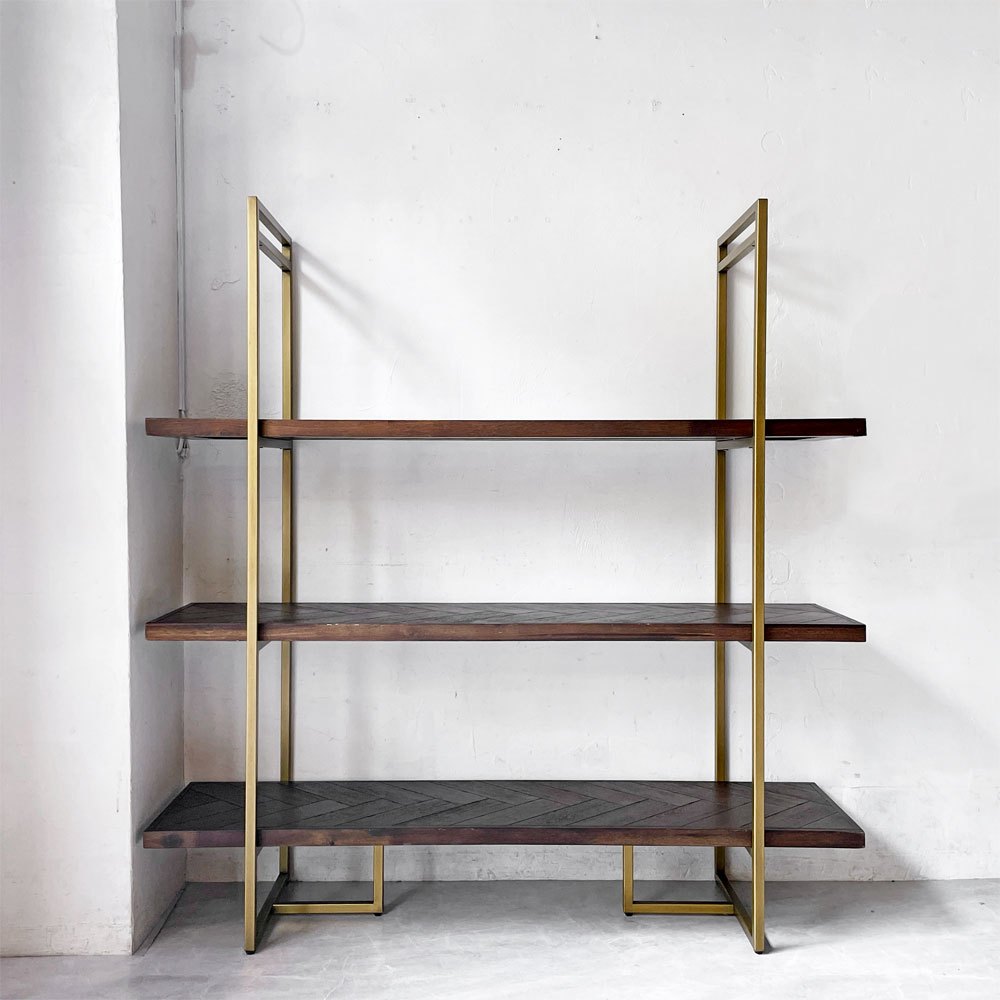ダッチボーン DUTCH BONE クラスシェルフ Class shelf  ヘリンボーン オープンシェルフ アカシア材 ダークウッド 真鍮 アジャスター付き ビンテージスタイル  オランダ 参考価格￥200.000- ★