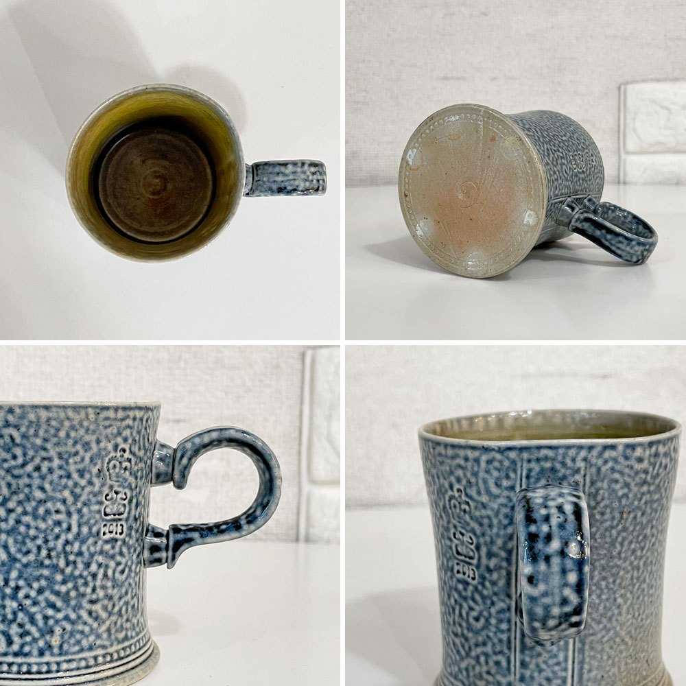 スティーブ・ハリソン Steve Harrison マグカップ ブルー系 ソルトグレーズ ARTS&SCIENCE取扱 2013年 希少 現代作家 ◎