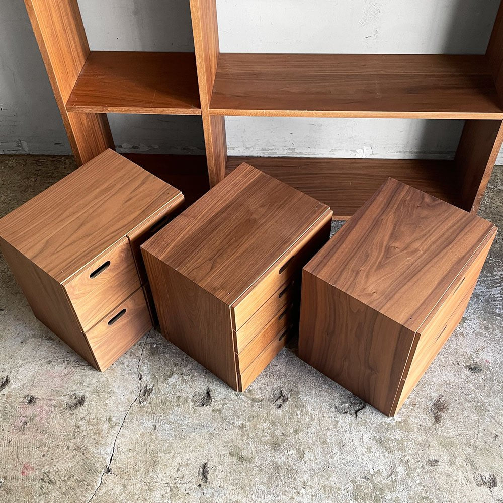 無印良品 MUJI スタッキングシェルフ 5段 + 追加 ワイド5段 + 引出し4段 + 引出し2段 + 引出し4個 ウォールナット材 オープンシェルフ 本棚 参考定価￥75,770- ■