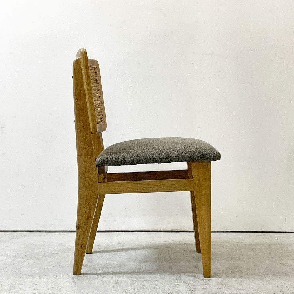 クラッシュゲート CRASHGATE ノットアンティークス Knot Antiques ピケ PIKE チェア オーク材 ファブリック座面 ラタン チャコールグレー ビンテージスタイル ●