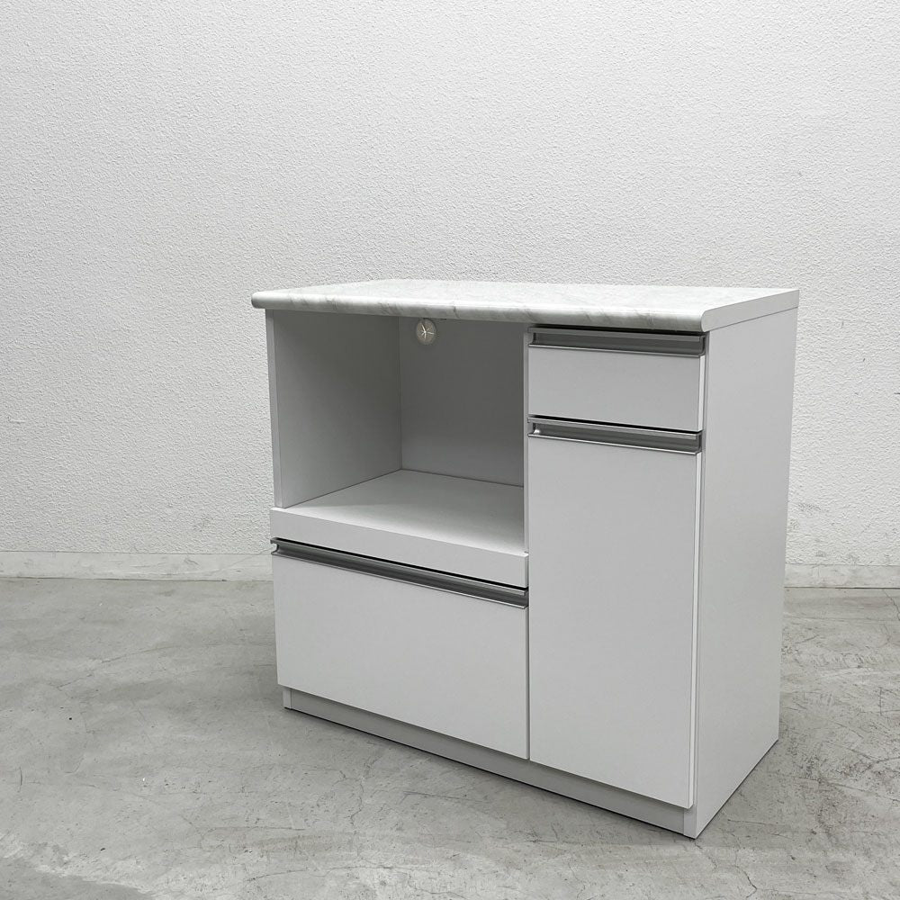 大川家具 大理石調 キッチンカウンター ホワイト W90cm 国産家具 〓