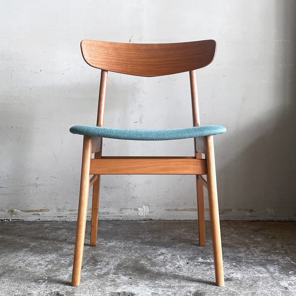 北欧ビンテージ Scandinavian vintage ダイニングチェア チーク材 x ビーチ材 ブルー系 ファブリック 北欧家具 ■