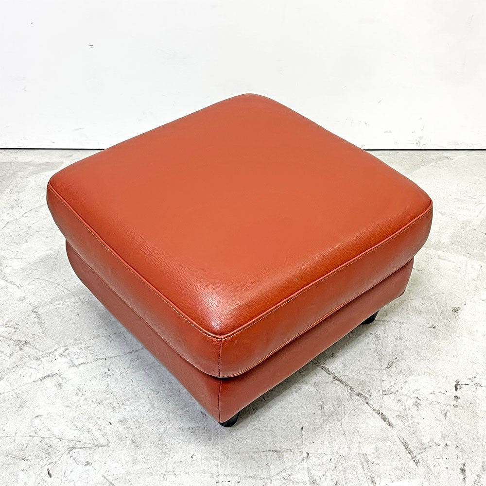レザーワールド Leather World オットマン 本革 レッドカラー スクエア型 レトロポップ 脚部取り外し可 ●