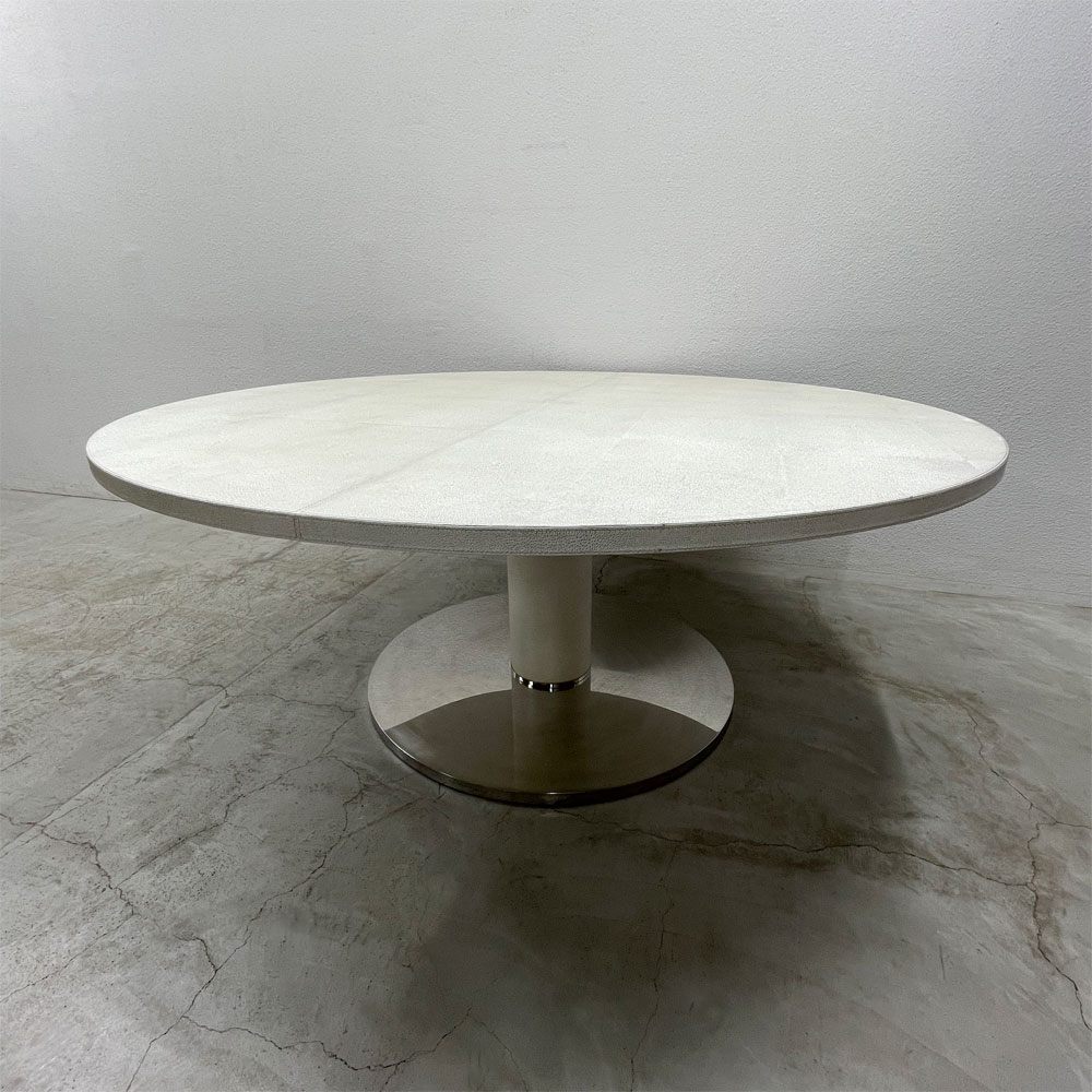 フェンディ・カーサ FENDI CASA ベルニーニ Bernini ラウンドダイニングテーブル 牛革リザード型押し パールホワイト 参考価格 約80-120万の品 〓