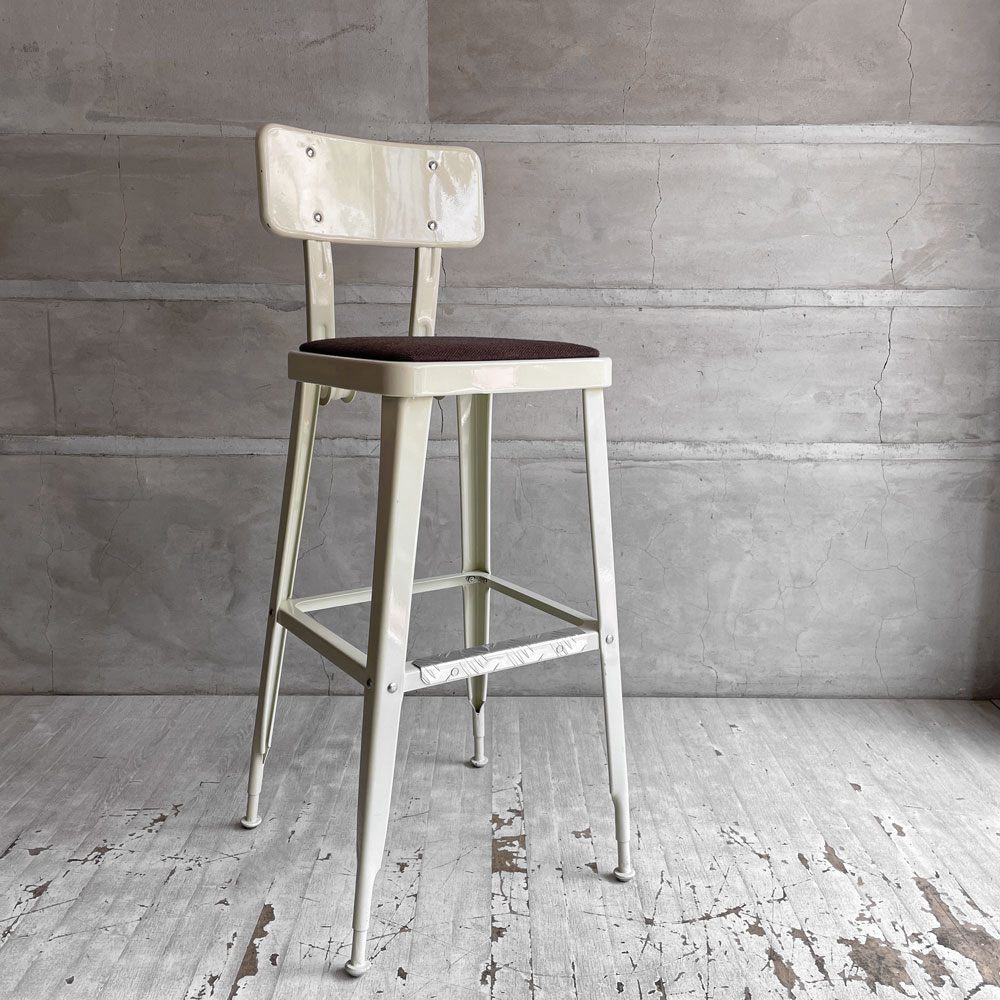 ダルトン DULTON スタンダードバーチェア Standard bar chair ハイチェア アイボリー スチール×ファブリック USビンテージスタイル 座面張替え済 参考定価¥28,600- A ♪
