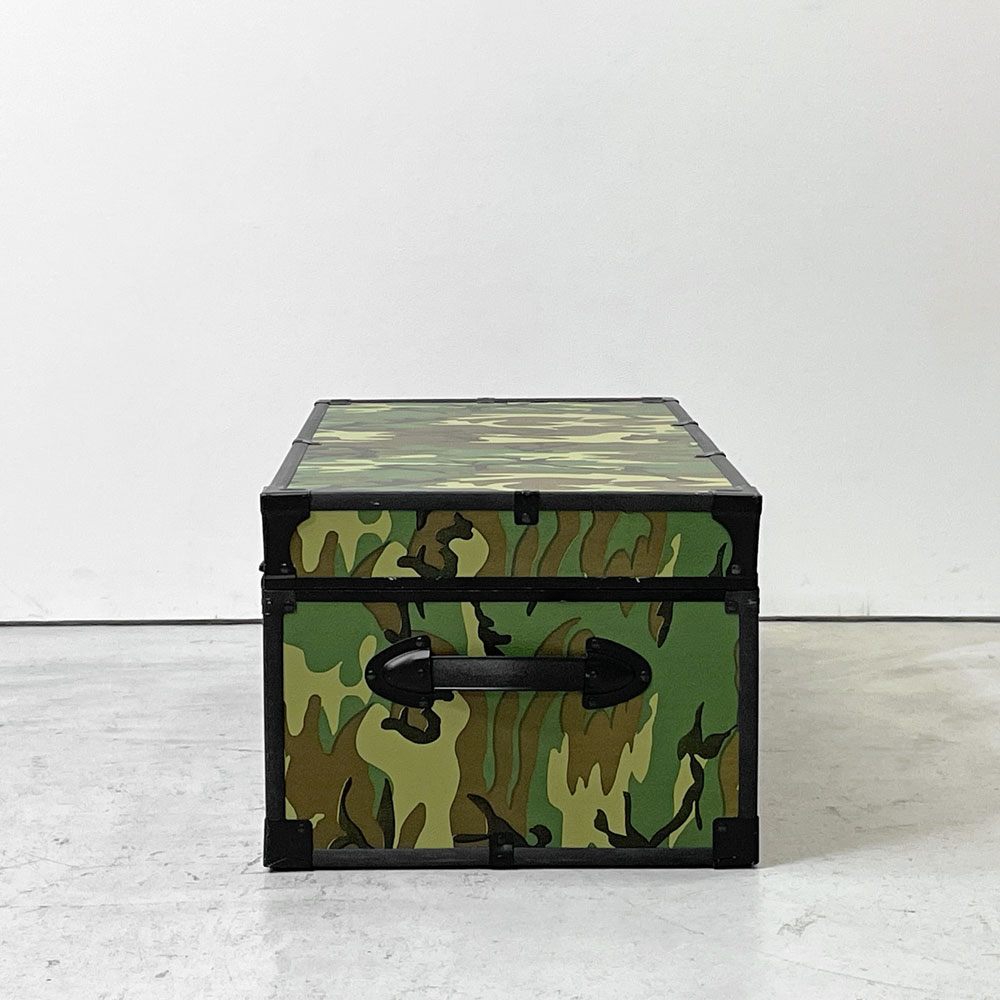 ミリタリースタイル Military Style 迷彩柄 トランク グリーン MDF 金属フレーム 収納ケース ローテーブル 鍵付き ●