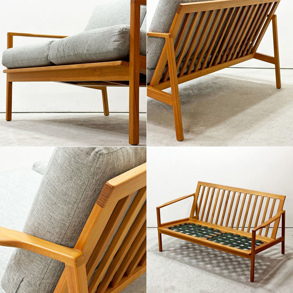 クロロス CHLOROS ケージバック Cage Back 2シーター ソファ チーク材 W131cm グレー系 ファブリック 北欧スタイル 定価￥112,200- ●
