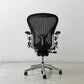 ハーマンミラー Herman Miller アーロンチェア フル装備 Bサイズ ポスチャーフィット クラシックカーボンメッシュ ポリッシュドアルミベース レザーアーム ビル・スタンフ ＆ ドン・チャドウィック ●