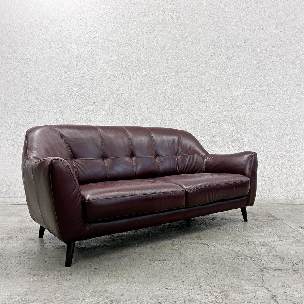 IDC大塚家具 OTSUKA ディアリー Dearly 3人掛けソファ 総革張り バーガンディ系レザー W180cm カタログ定価￥158,000-以上 廃番 〓
