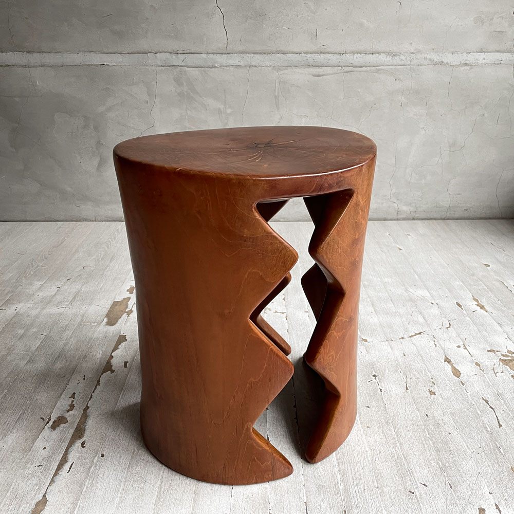 ヨーガンレール ババグーリ Jurgen Lehl Babaghuri チーク無垢材 スツール Stool シグザグ脚 ハンドメイド 一木造り プリミティブ 希少 ♪