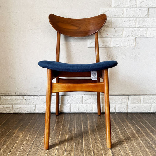 ウエストエルム West Elm クラシックカフェ Classic Cafe ダイニングチェア ファブリックシート ブルー系 ラバーウッド材 参考定価￥24,500- A ◎