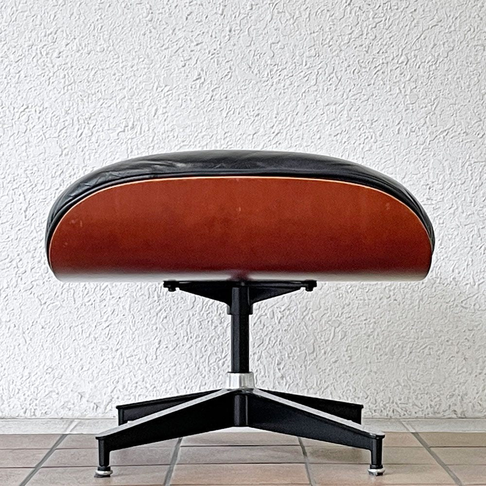 ハーマンミラー Herman Miller イームズラウンジチェア オットマンのみ ブラックレザー ウォールナット C&R イームズ ミッドセンチュリーモダン ◇