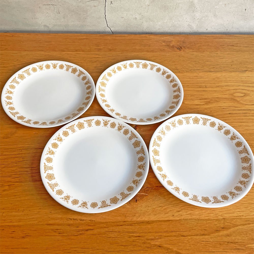 コレール Corelle プレート ディナープレート 4枚セット バタフライゴールド USビンテージ 耐熱ガラス ♪