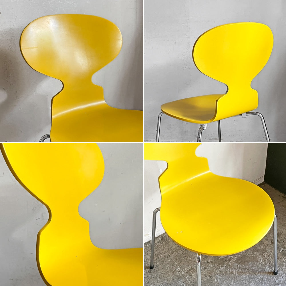 フリッツハンセン Fritz Hansen アントチェア ANT CHAIR 4本脚 イエロー ラッカー仕上げ 2002年製 アルネ・ヤコブセン デンマーク 北欧家具 ■