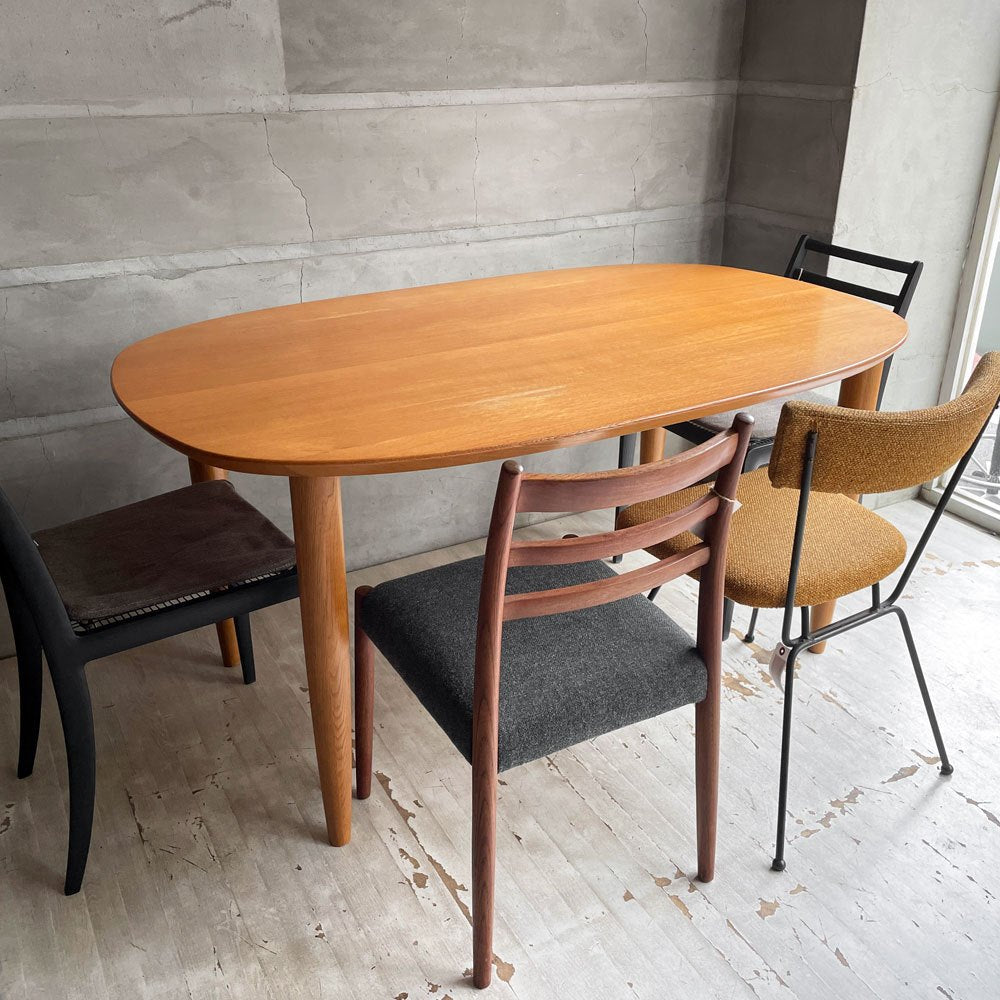 日進木工 Nissin ホワイトウッド WHITE WOOD ダイニングテーブル オーバル型 オーク無垢材 ウレタン塗装 廃番 ♪