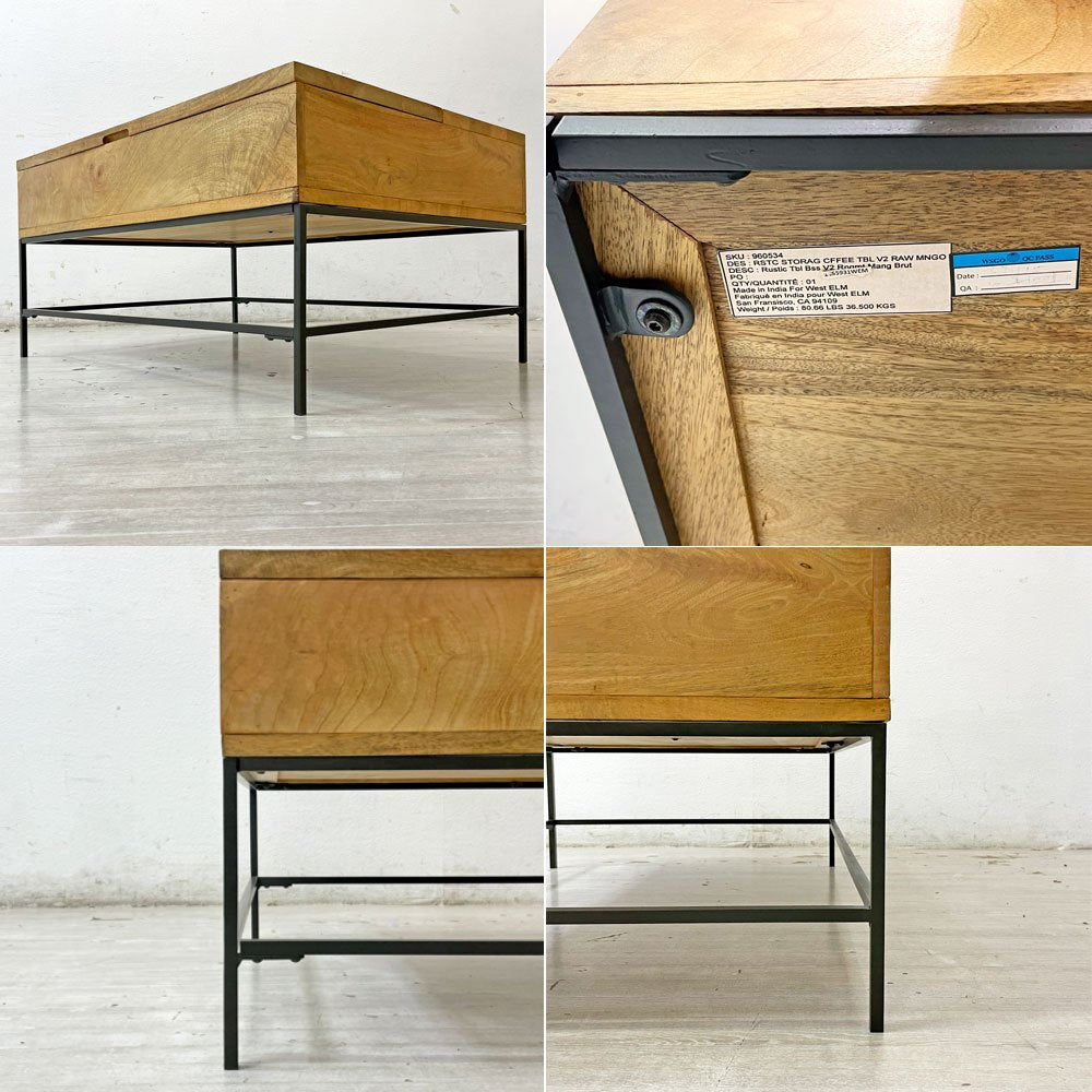 ウエストエルム West Elm コーヒーテーブル Industrial Storage Pop-Up Coffee Table マンゴーウッド インダストリアル ナチュラル ●