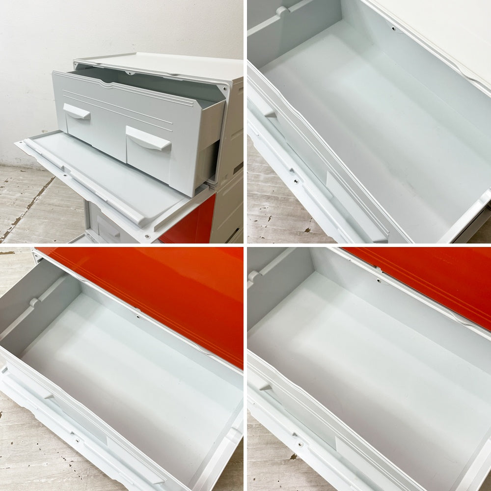 タッパーウェア Tupperware スーパーチェスト ワイド Super chest Wide 引出1段 オレンジ 3段セット 専用カート付 ●