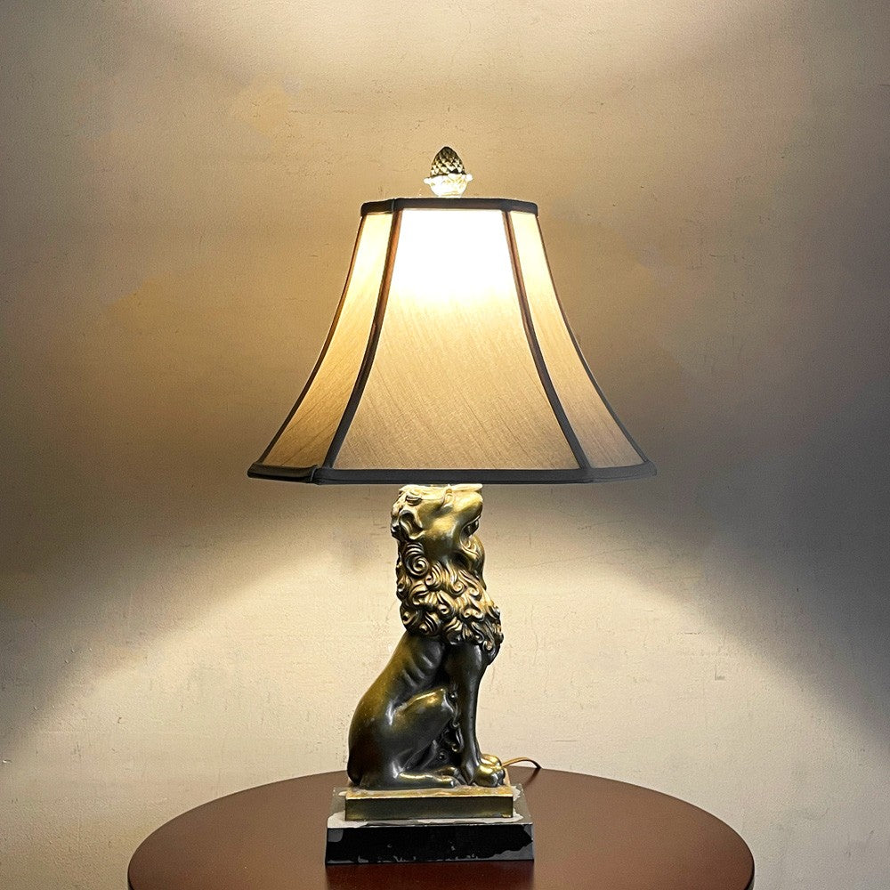 クラシカルスタイル テーブルライト ゴールド ライオン ファブリックシェード テーブルランプ 間接照明 H64cm ビンテージ Robert Abbey attributed ■