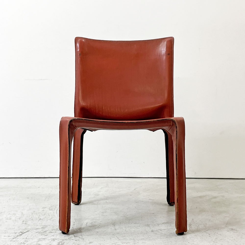 カッシーナ Cassina キャブチェア 412 CAB CHAIR アームレス 最高級本革 赤茶 マリオ・ベリーニ MoMA 永久展示品 イタリアモダン A ●