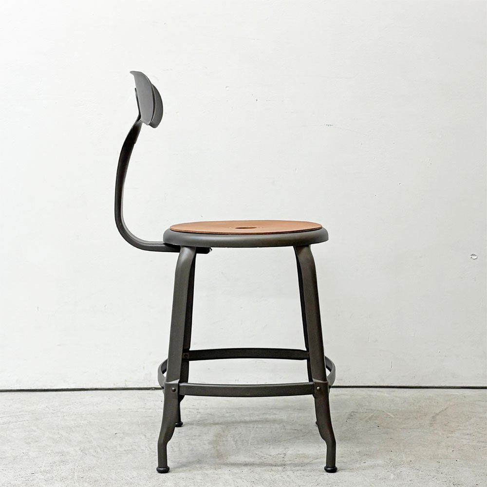 フェールトラヴァイユ FER TRAVAIL ニコルチェア NICOLLE Chair SH45cm ダイニングチェア スチール マットクリア仕上げ 別注モデル レザーパッド付 オレンジ インダストリアル フランス ●