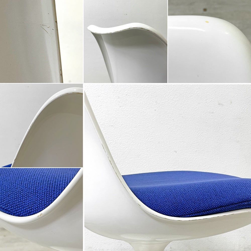 ノル Knoll チューリップチェア ダイニングチェア  エーロ・サーリネン Eero Saarinen 固定式 FRP製 ファブリッククッション ブルー スペースエイジ ミッドセンチュリー ビンテージ ●