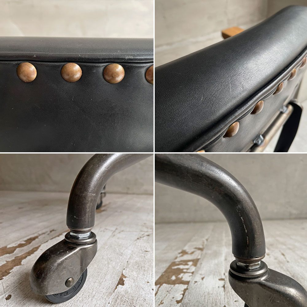 トラックファニチャー TRUCK FURNITURE デスクワークチェア DESKWORK CHAIR アームチェア レザー 本革 L-4ブラック オーク材 回転式昇降 定価 ￥183,700-