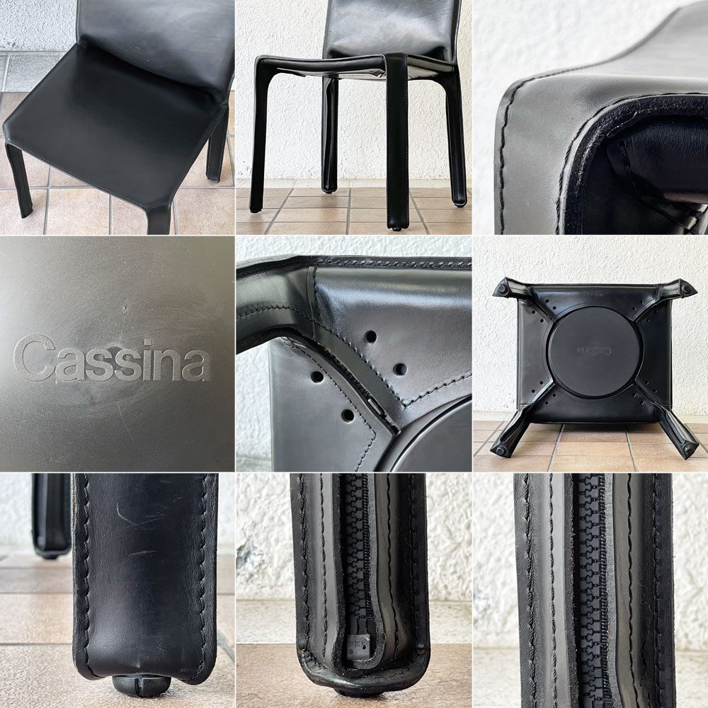 カッシーナ Cassina キャブチェア 412 CAB CHAIR アームレス 本革 マリオ・ベリーニ MoMA イタリアンモダン 定価￥308,000- ◇