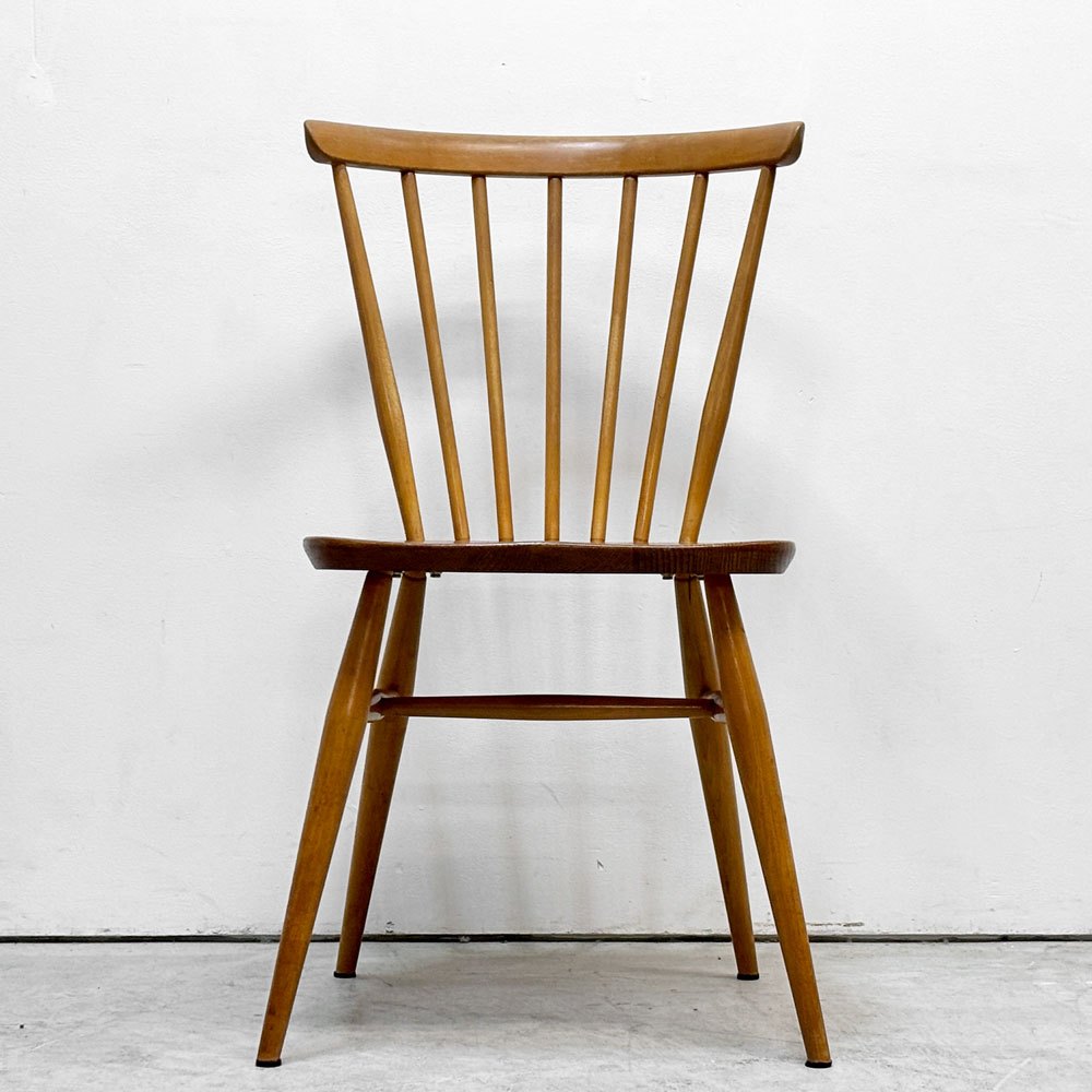 アーコール Ercol ボウバックチェア ファンバックチェア 5本タイプ エルム材 UKビンテージ Vintage 英国 横浜ダニエル製オリジナルクッション付 B ●