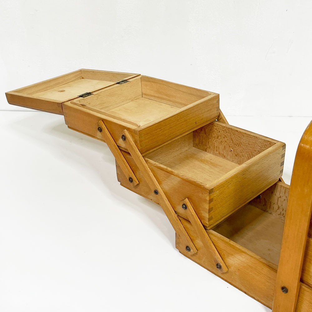 ビンテージ Vintage 木製 ソーイングボックス 裁縫箱 道具箱 可動式 ●
