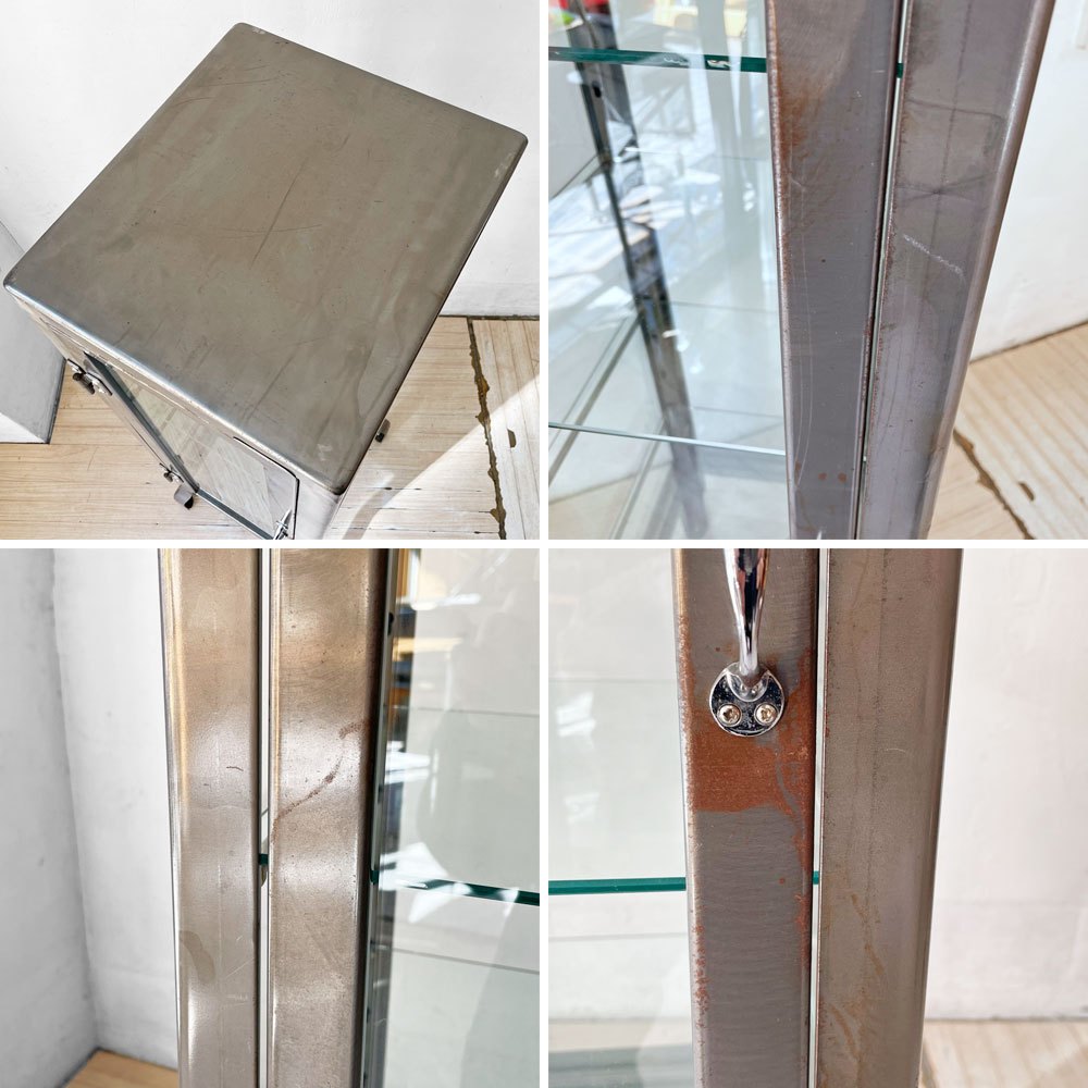 ダルトン DULTON シャツケース Shirts case 4段 ガラスキャビネット 鍵付き ディスプレイラック 飾り棚 ガラス スチール 廃番 ★