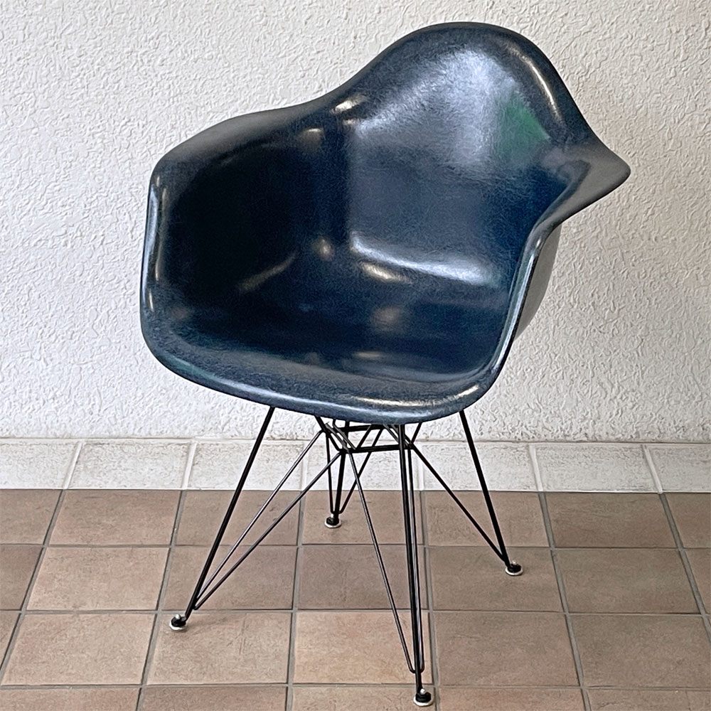 ハーマンミラー Herman Miller アームシェルチェア セカンド 2nd ビンテージ FRP製 ネイビー エッフェルベース C&R イームズ ミッドセンチュリー ◇
