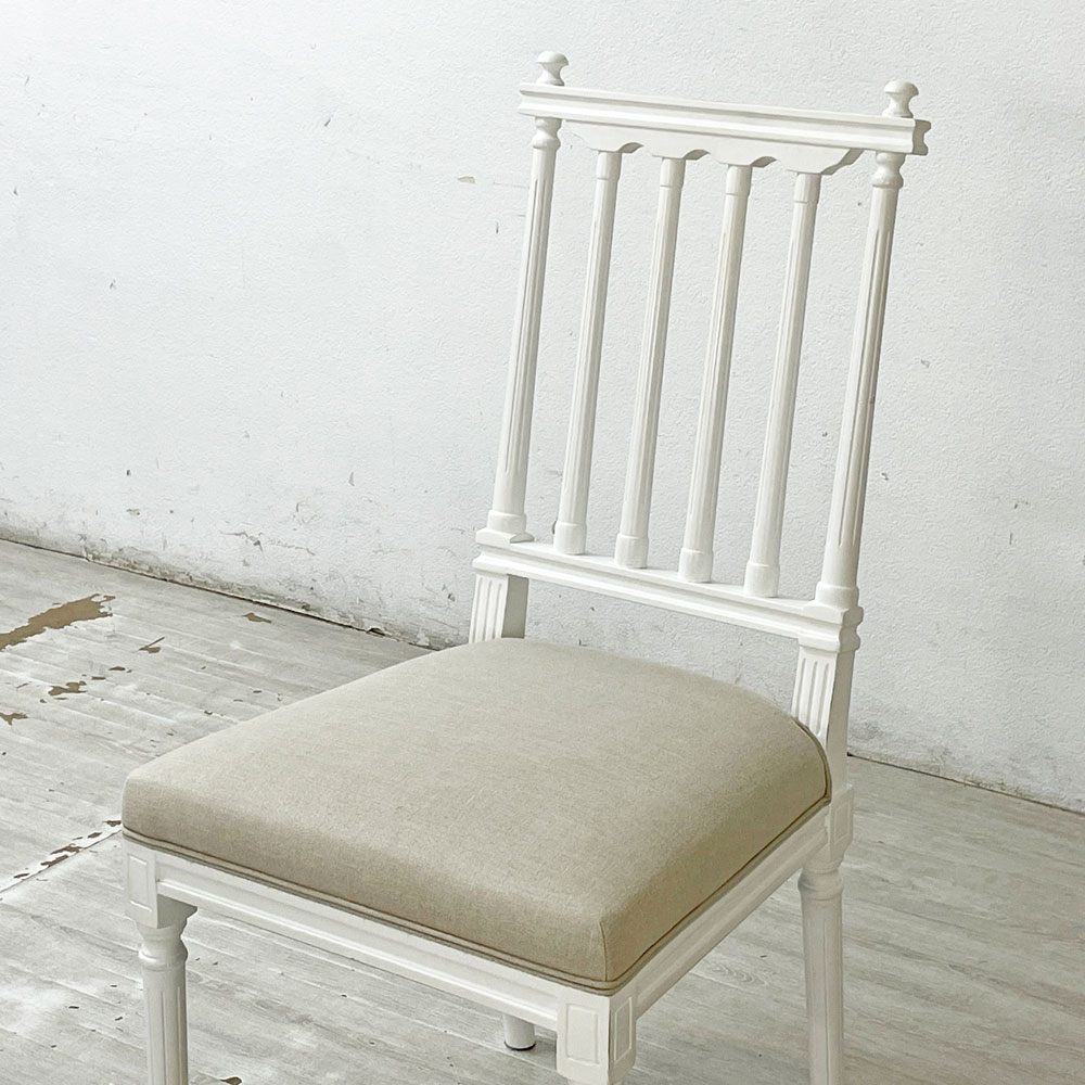 サラグレース Sarah Grace デビューシリーズ ダイニングチェア DEBUT DINING CHAIR トーマス THOMAS ホワイト&ナチュラルリネン ホワイトペイント シャビーシック チェアカバー付 定価￥49,500- A ●