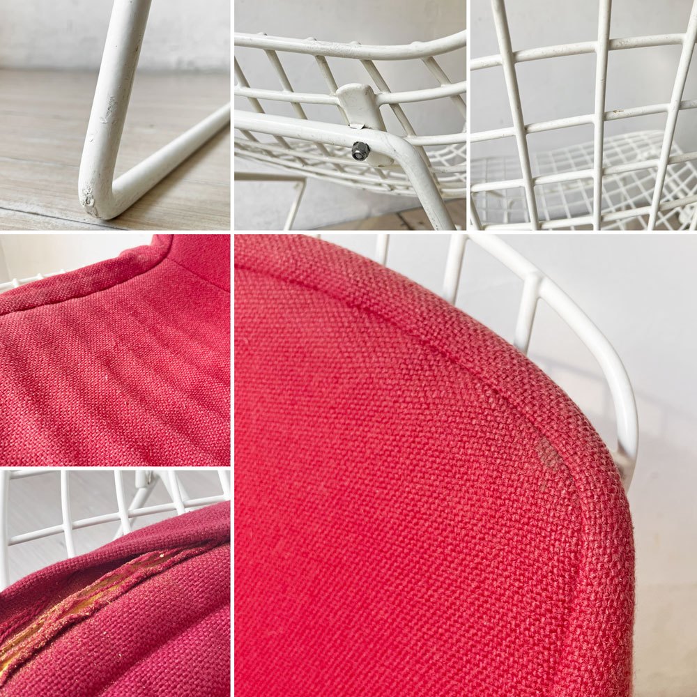 ノル Knoll 420 サイドチェア ワイヤーチェア ダイニングチェア ホワイト × レッド ファブリック フルカバー仕様 ハリー・ベルトイア ミッドセンチュリー ビンテージ ★