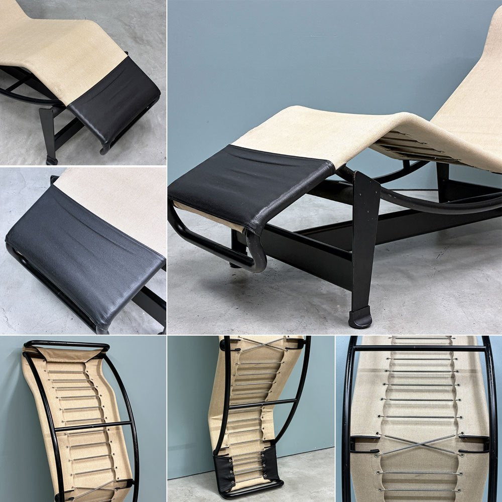 カッシーナ Cassina LC4 シェーズロング 長椅子 キャンバス＋レザークッション 本革 ル・コルビュジエ MoMA 名作椅子 ◎