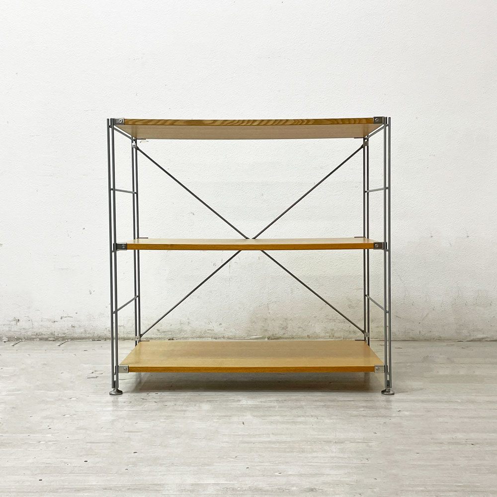 無印良品 MUJI スチールユニットシェルフ タモ材 小 3段 棚板3枚 W86cm ナチュラル シンプルデザイン ●