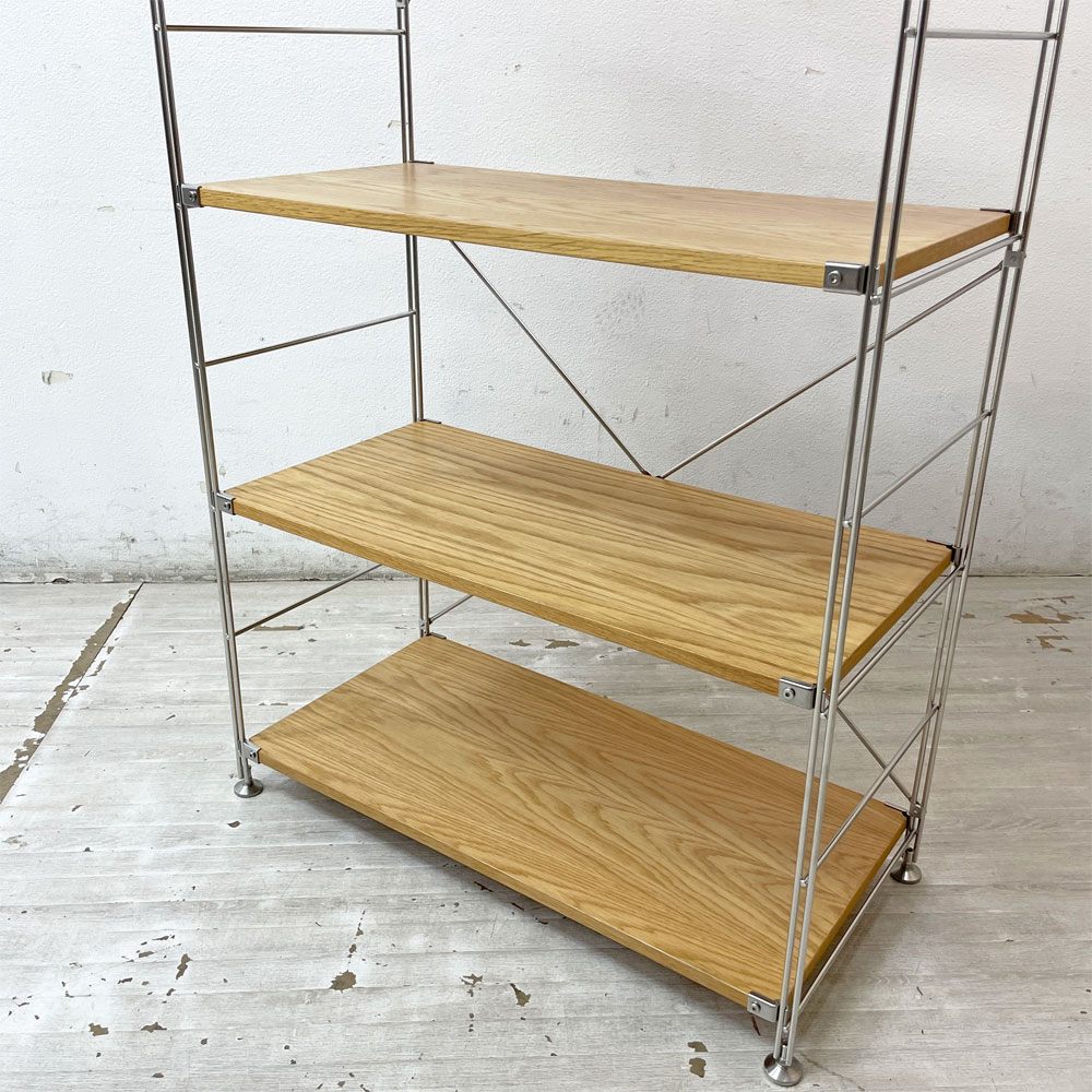 無印良品 MUJI ステンレスユニットシェルフ オーク材 ワイド 棚板5枚 小棚2枚 本棚 飾り棚 収納棚 H175cm ●