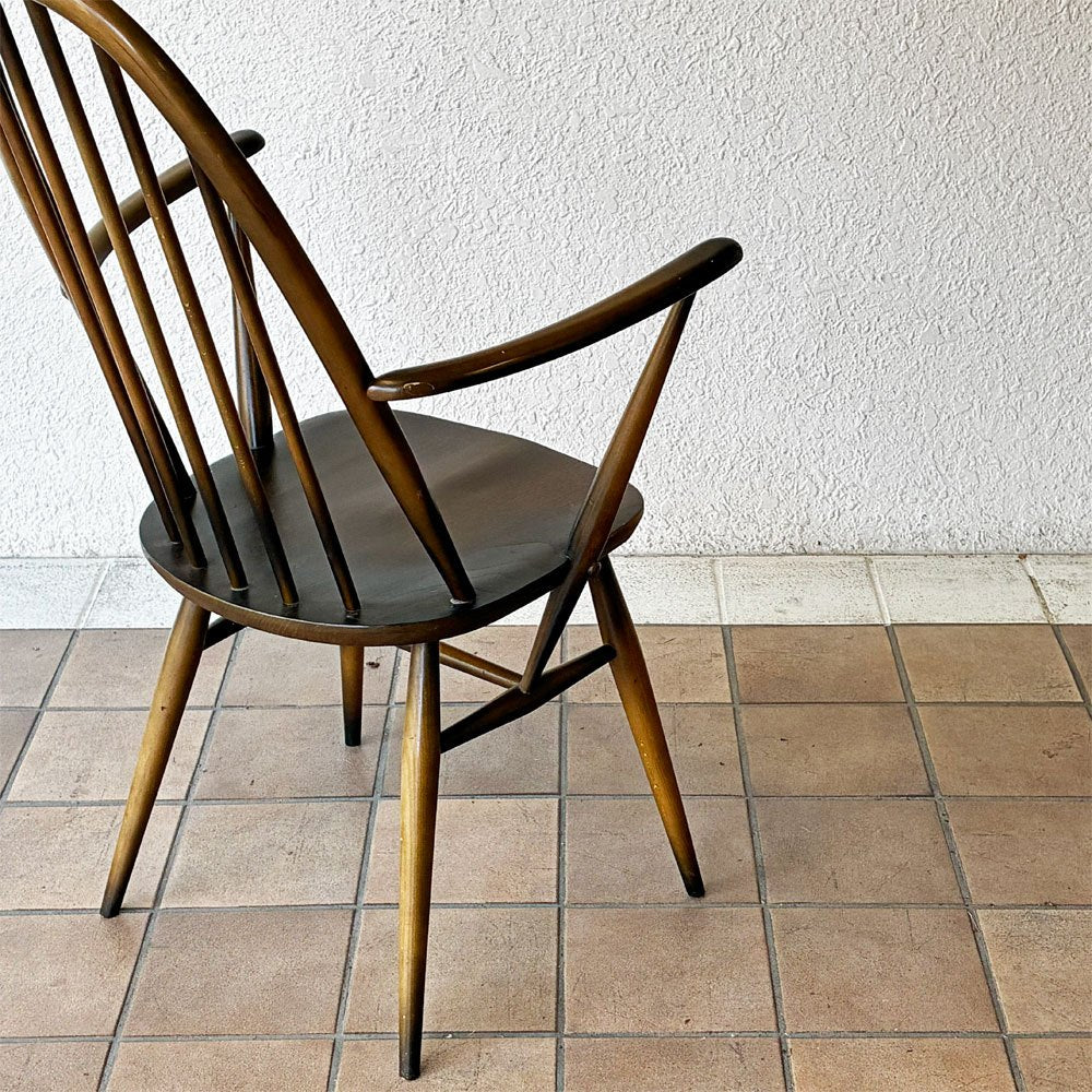 アーコール Ercol クエーカーチェア アームチェア ハイバック オールドコロニアル ブラウン エルム材 × ビーチ材 UKビンテージ 英国家具 ◇
