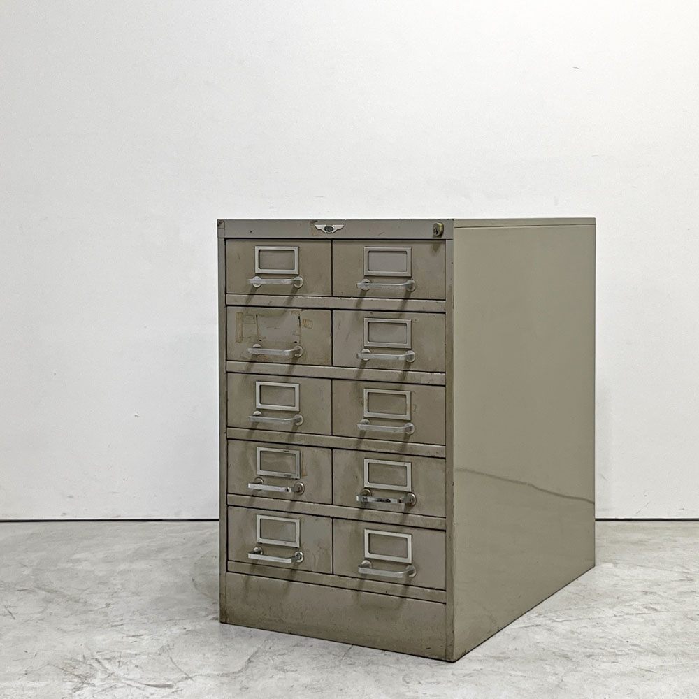 くろがね工作所 ART METAL WORKS Kurogane スチールチェスト カードキャビネット 図書カード 2列 5段 10ドロワー ビンテージ Vintage インダストリアル 工業系 鍵欠品 ●