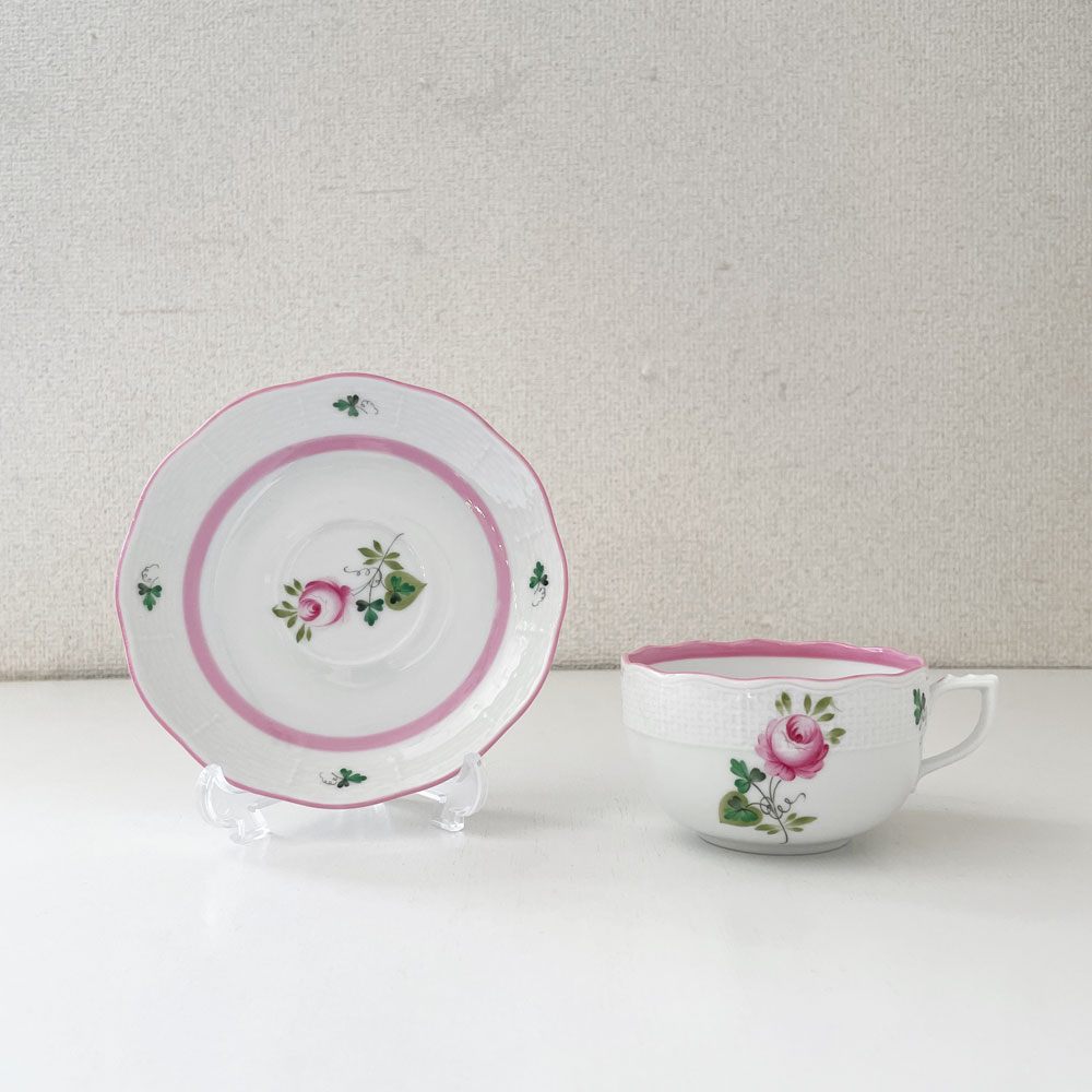 ヘレンド HEREND ウィーンの薔薇 ティーカップ＆ソーサー C/S ピンク 陶器 ハンガリー 定価￥38,500- B ◎