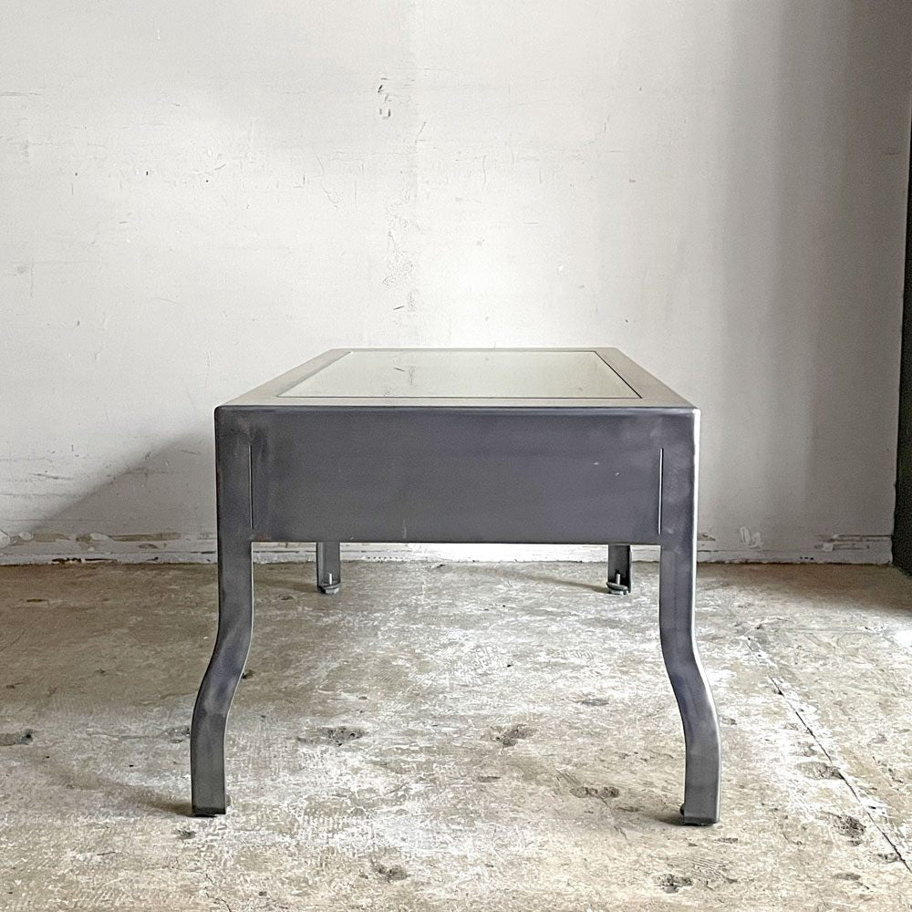 ダルトン DULTON ローテーブル LOW TABLE 90 RAW スチール ガラス天板 抽斗1杯 コーヒーテーブル W90cm インダストリアル ■