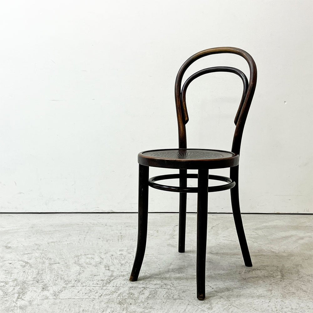 トーネット THONET No.14 ダイニングチェア ラウンドバック ベントウッドチェア 曲木 チェコ製 ビンテージ A ●