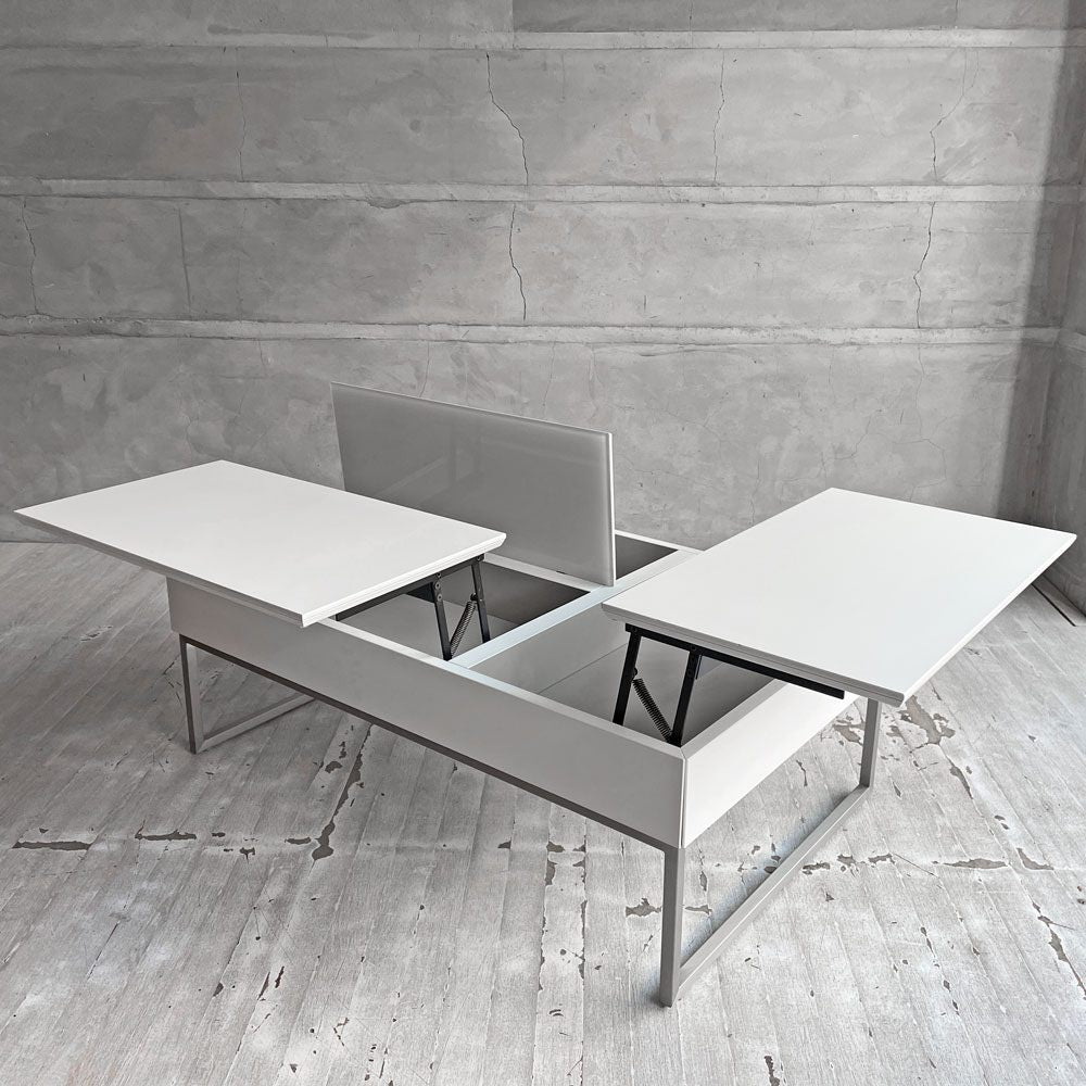ボーコンセプト BoConcept シヴァ Chiva コーヒーテーブル 天板リフトアップ 収納スペース付 W88cm マットホワイト ガラス天板 廃番カラー 北欧モダン デンマーク ♪
